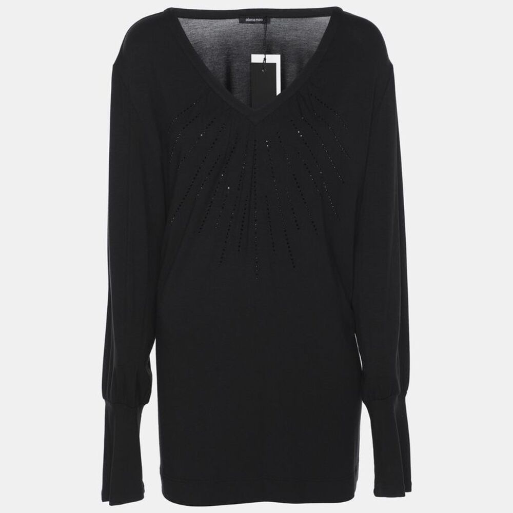 Elena Miro Black Jersey Embellished V Neck Top Xxl